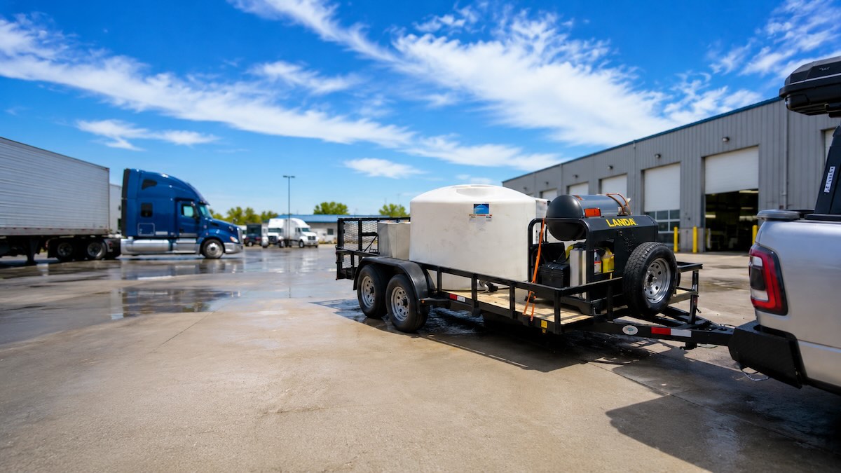 AutoLaundry commercial pressure washing equipment at a worksite